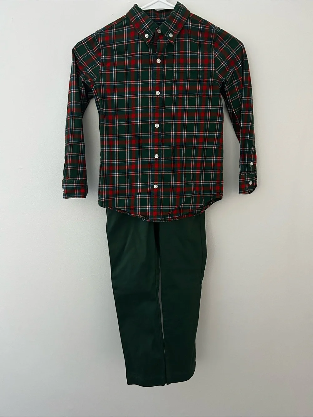 Crewcuts and Janie and Jack Set Green and Red Plaid Button-Down Shirt and pants